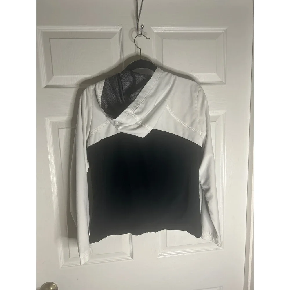 Nike Womens Hooded Windbreaker Jacket Black White Colorblock Full Zip Size M